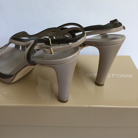 Sergio Rossi Pelle Tan & Green Leather New Glamour Platform‎ Sandals Sz. 40 - Picture 5 of 6